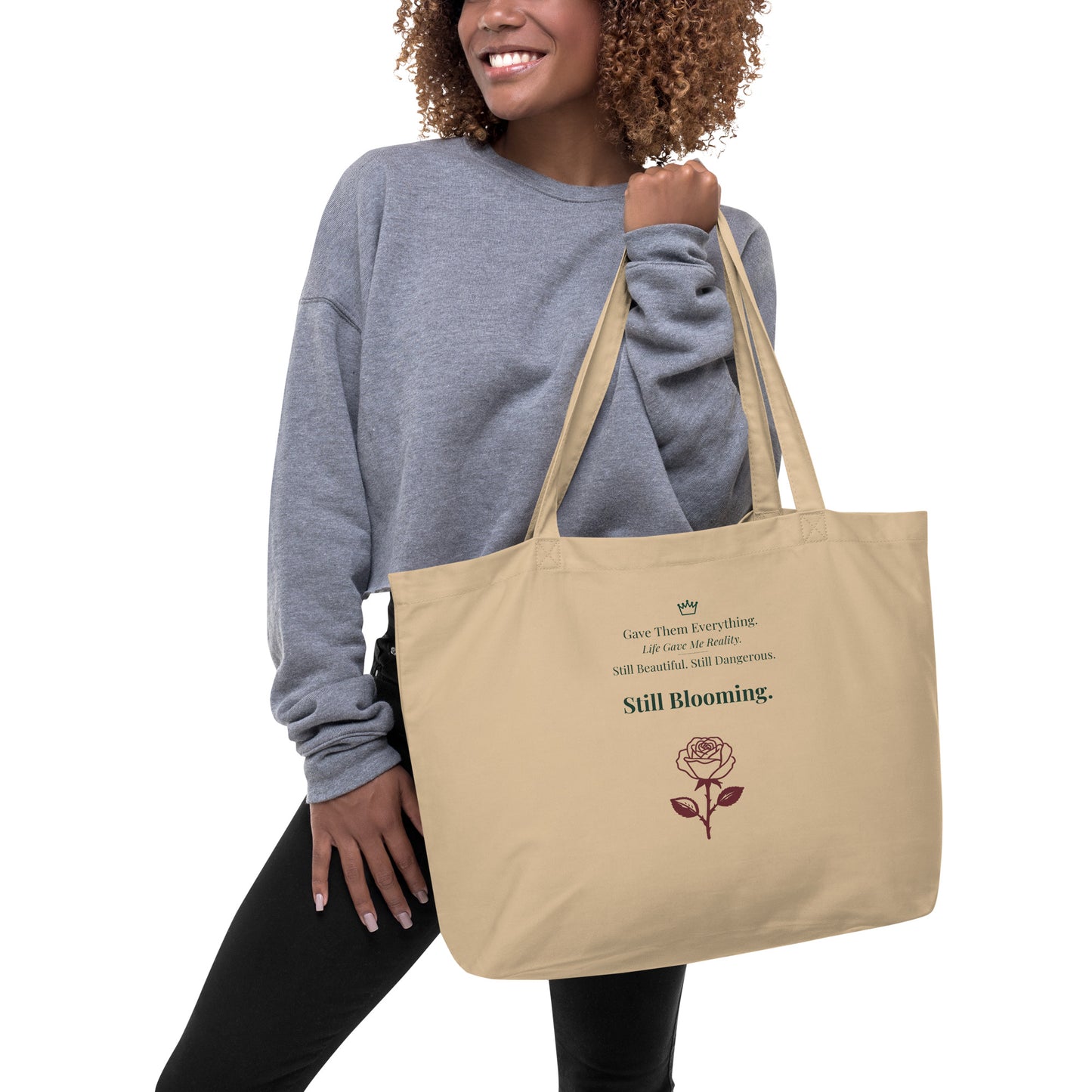 Still Blooming large eco tote bag organic cotton canvas oyster front view