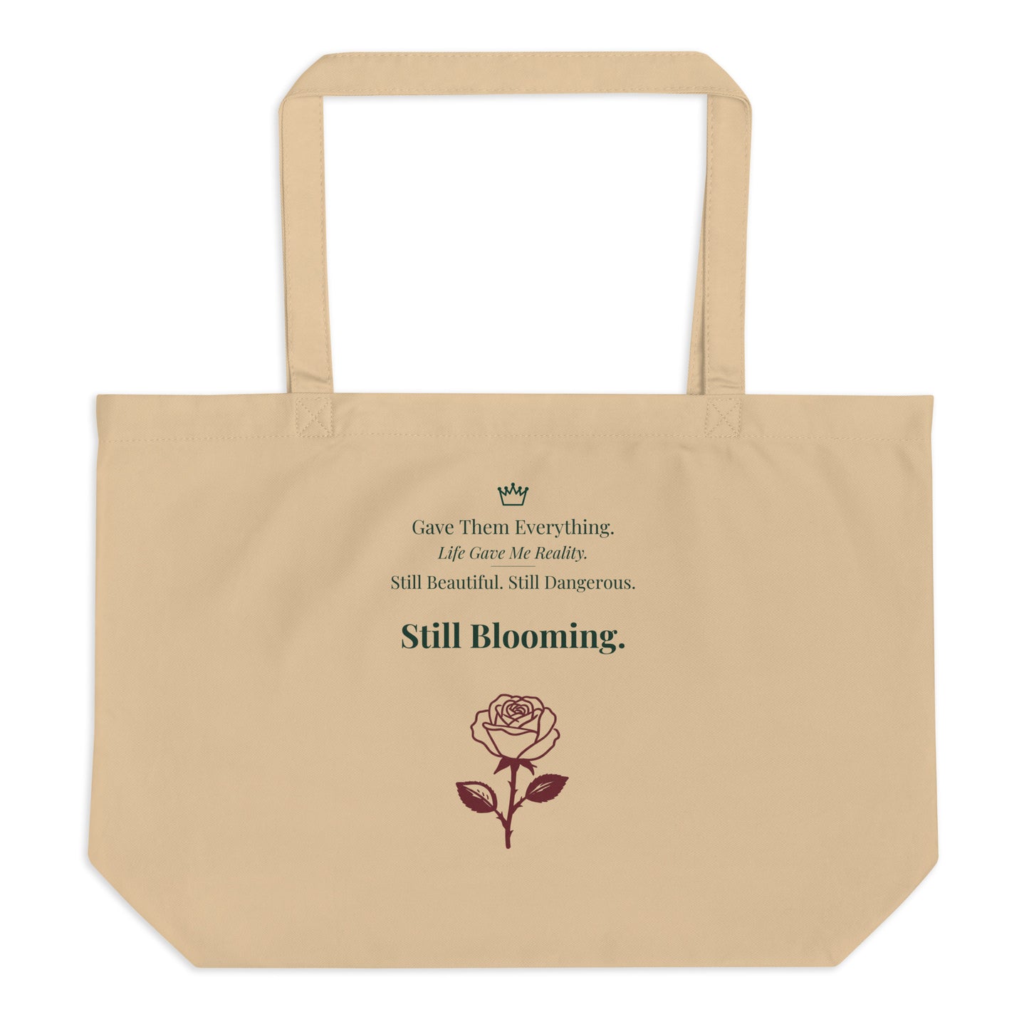 Still Blooming large organic cotton tote bag lifestyle Toronto design