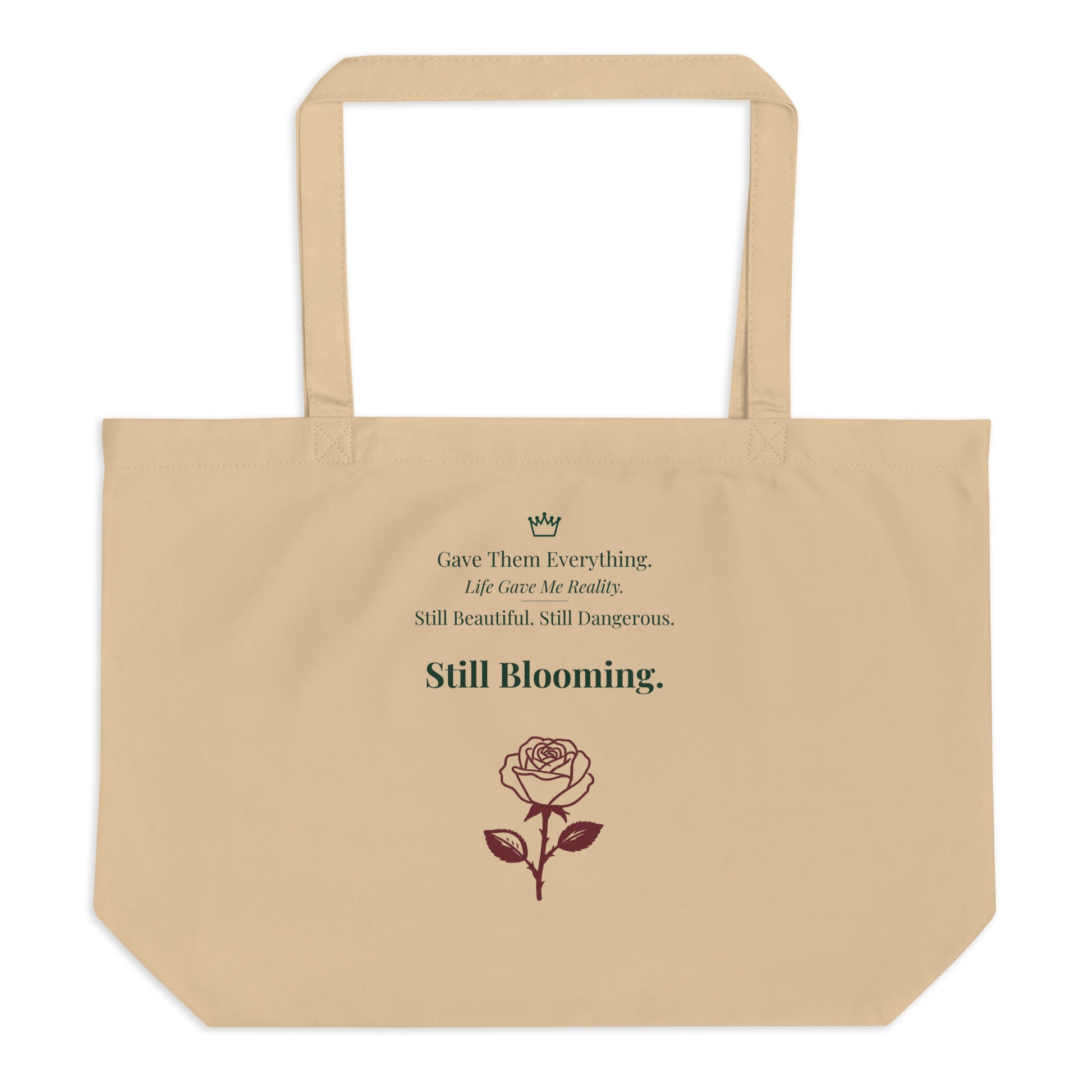 Still Blooming large organic cotton tote bag lifestyle Toronto design