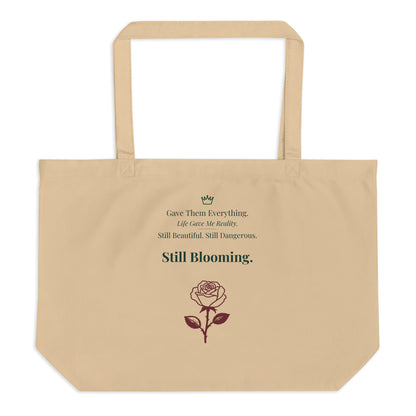 Still Blooming large organic cotton tote bag lifestyle Toronto design